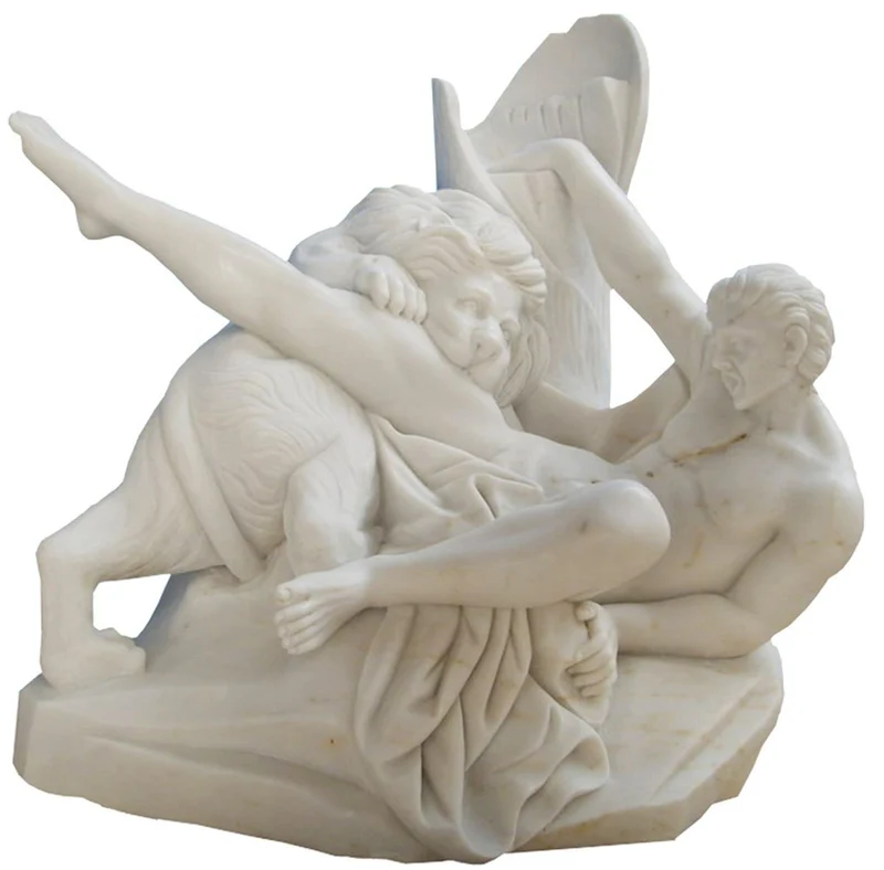 Casa Padrino Antik Stil Marmor Skulptur Mann & Löwe Grau H. 68 cm