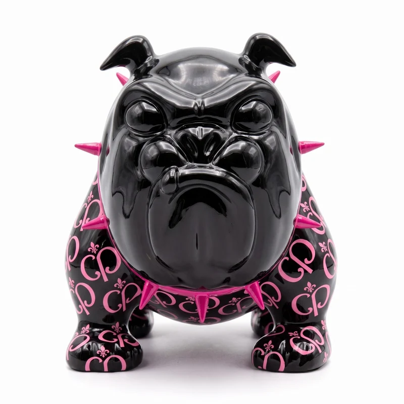 Casa Padrino Luxus Deko Figur Hund Bulldogge Schwarz / Pink 20 cm - Deko Skulptur