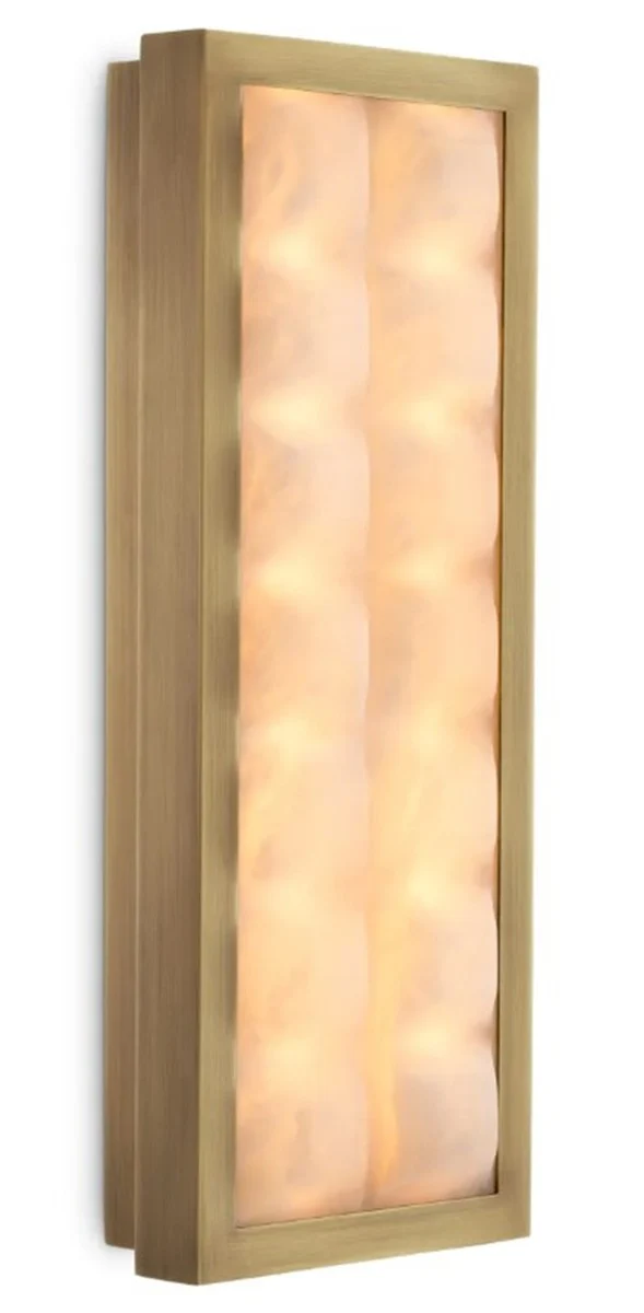 Casa Padrino Luxus Wandleuchte Antik Messing / Alabaster H. 38 cm, B. 15 cm, T. 6 cm