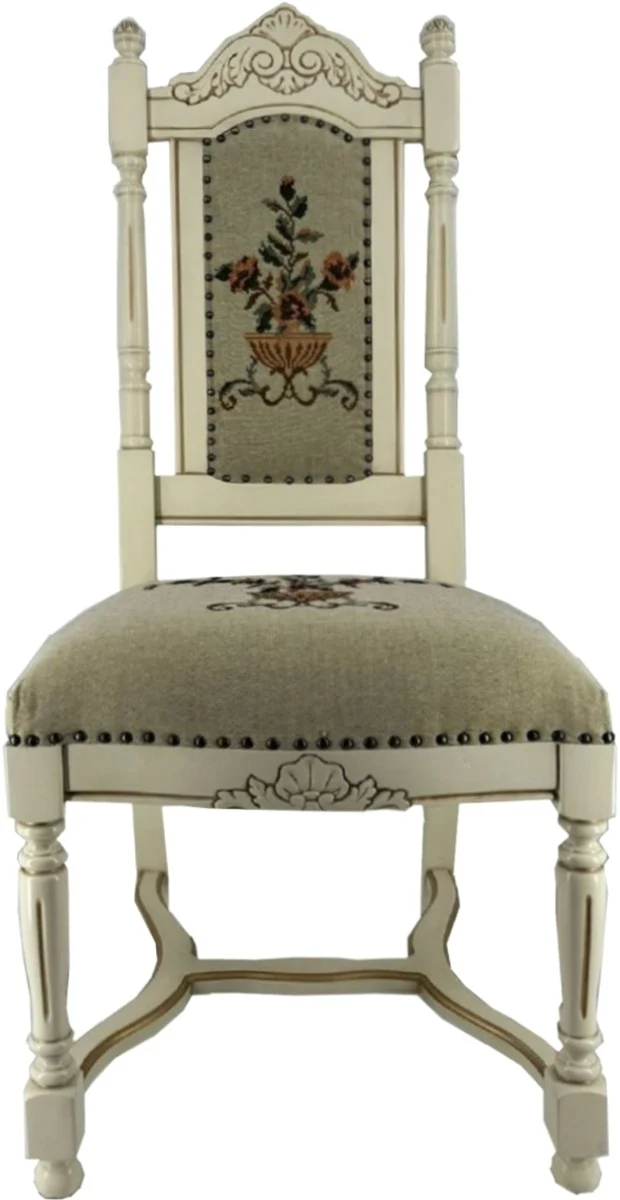 Casa Padrino Luxus Barock Esszimmer Stuhl Grau / Creme / Gold - Barock Esszimmer Möbel