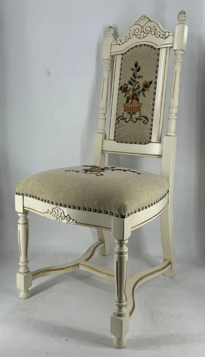 Casa Padrino Luxus Barock Esszimmer Stuhl Grau / Creme / Gold - Barock Esszimmer Möbel