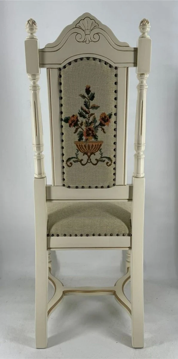 Casa Padrino Luxus Barock Esszimmer Stuhl Grau / Creme / Gold - Barock Esszimmer Möbel