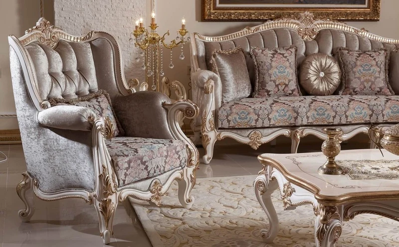 Casa Padrino Luxus Barock Wohnzimmer Möbel Set Braun / Weiß / Gold