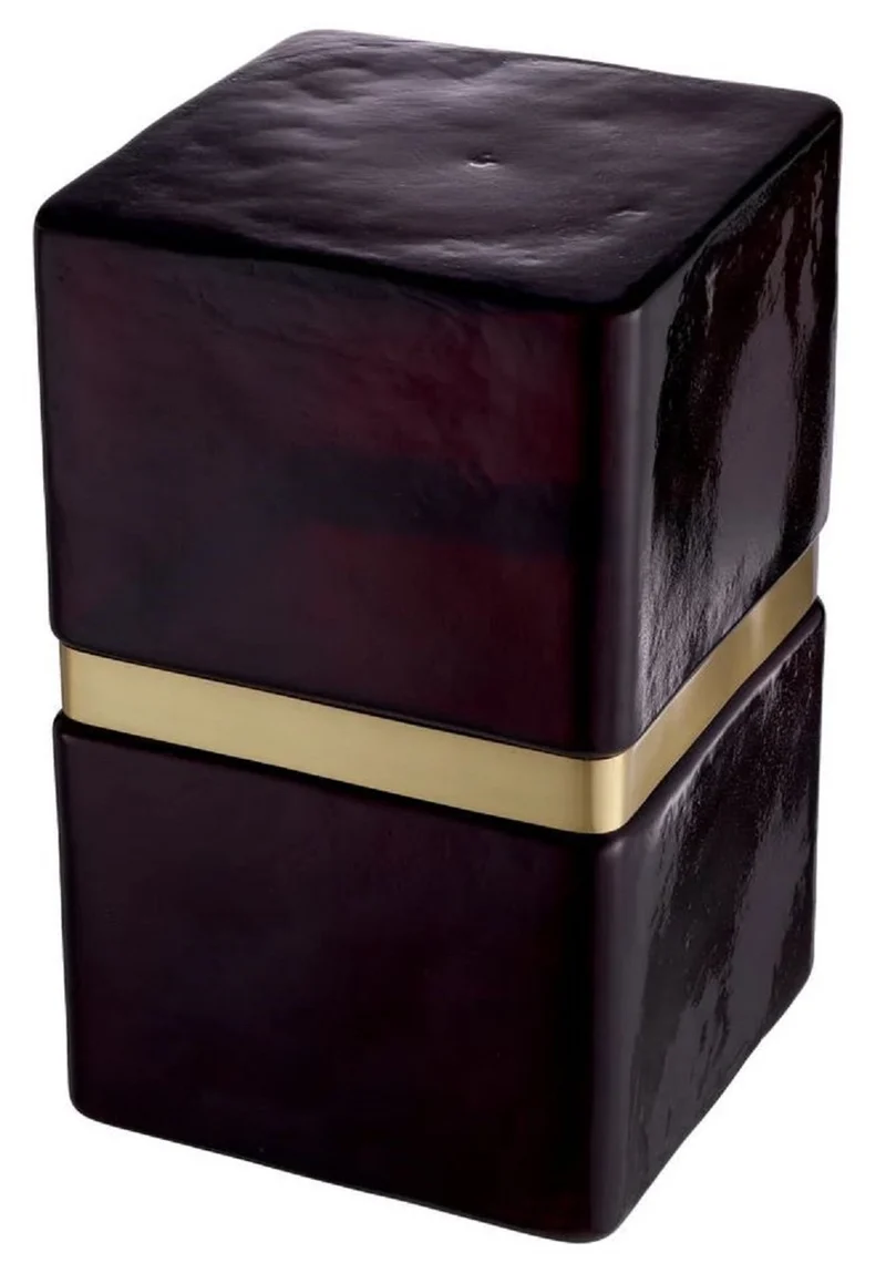 Casa Padrino Luxus Glas Beistelltisch Schwarz / Antik Messing 30 x 30 x H. 49,5 cm - Luxus Möbel