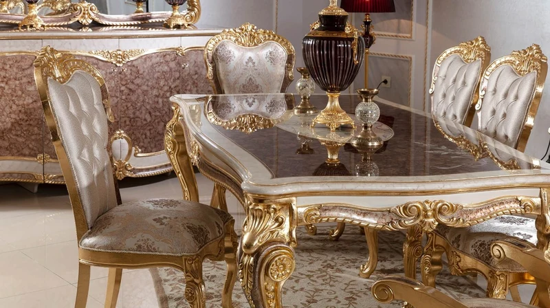 Casa Padrino Luxus Barock Esstisch Weiß / Braun / Gold 220 cm