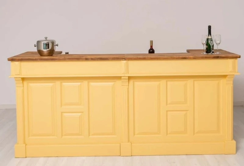 Casa Padrino Landhausstil Bar Theke Gelb / Braun 240 cm - Landhausstil Barmöbel