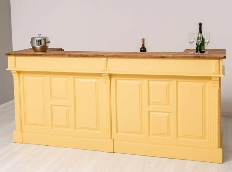 Casa Padrino Landhausstil Bar Theke Gelb / Braun 240 cm - Landhausstil Barmöbel