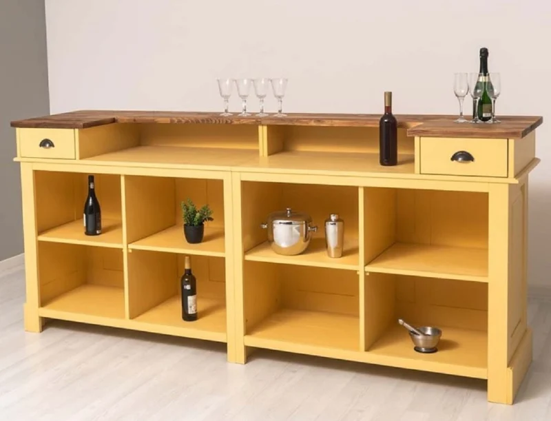 Casa Padrino Landhausstil Bar Theke Gelb / Braun 240 cm - Landhausstil Barmöbel