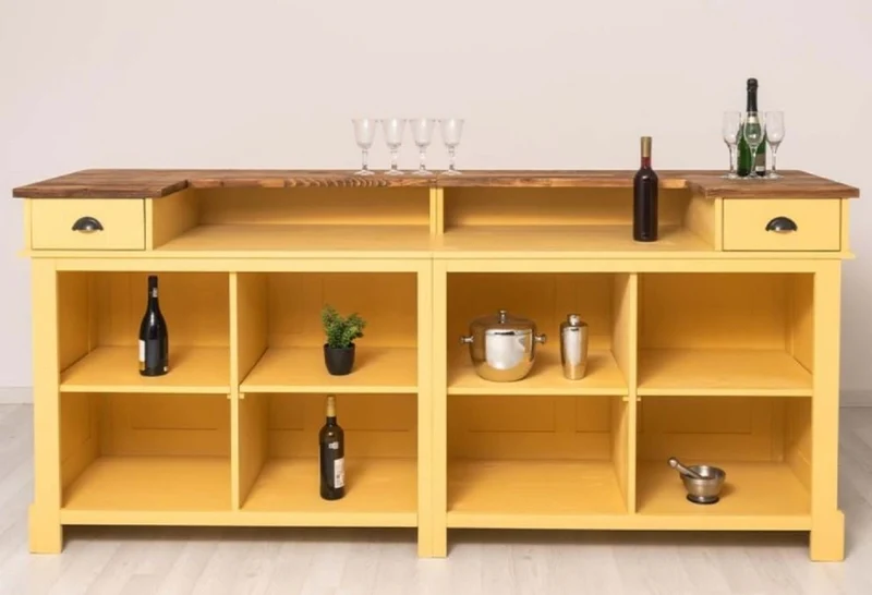 Casa Padrino Landhausstil Bar Theke Gelb / Braun 240 cm - Landhausstil Barmöbel