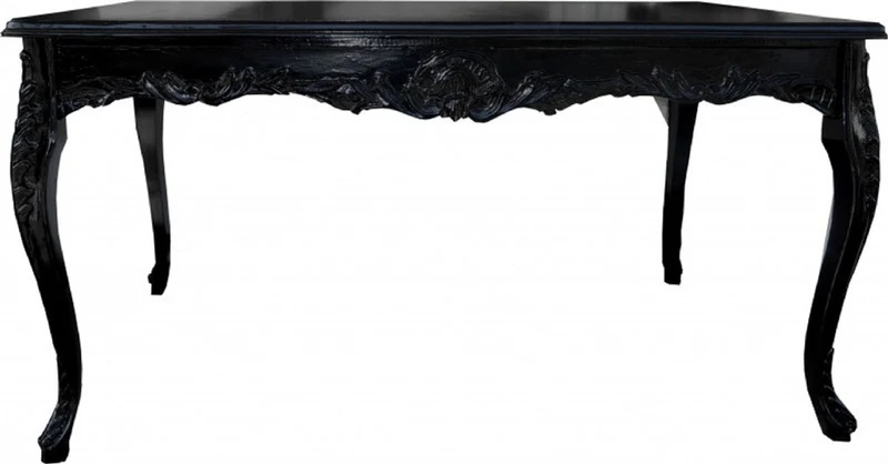 Casa Padrino Barock Esstisch mit Glasplatte Schwarz 160 cm - Barock Esszimmer Möbel