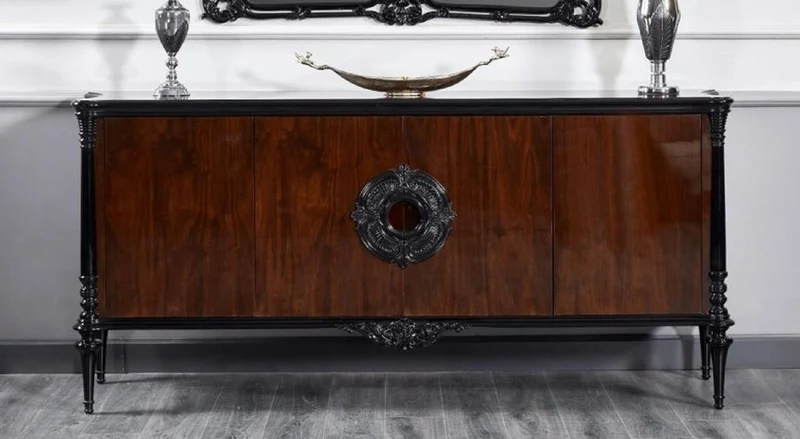 Casa Padrino Luxus Barock Sideboard Schwarz / Dunkelbraun 225 cm - Barock Möbel