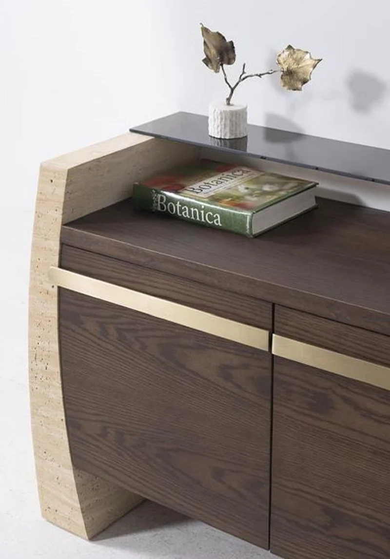 Casa Padrino Luxus Sideboard mit 4 Türen und rundem Wandspiegel - Luxus Möbel
