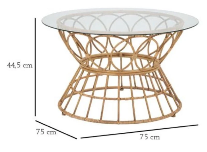 Casa Padrino Luxus Couchtisch mit Glasplatte Naturfarben Ø 75 cm - Wohnzimmer Möbel