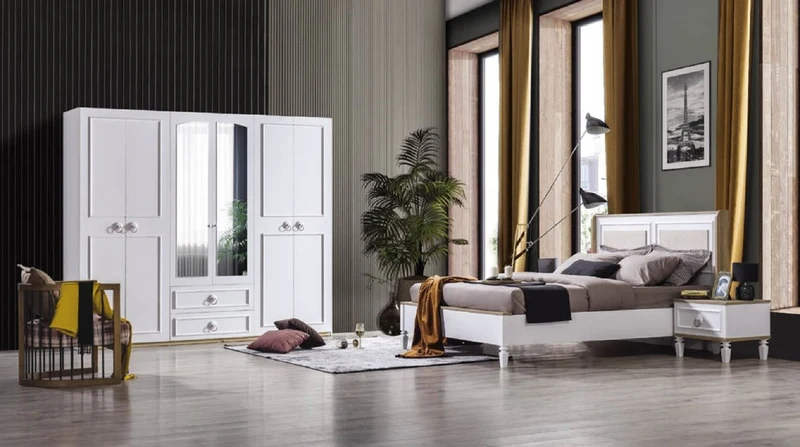 Casa Padrino Landhausstil Schlafzimmerschrank Weiß / Braun 251 x H. 217 cm