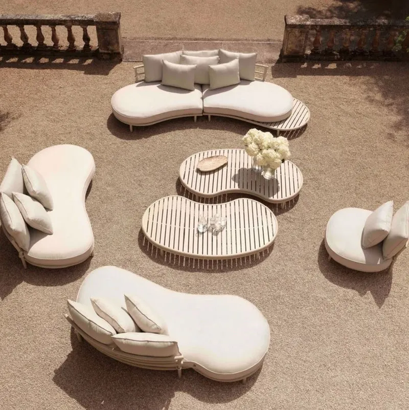 Casa Padrino Luxus Outdoor Garten Sofa Linke Seite Weißgrau / Sandfarben 220 cm - Luxus Garten Möbel