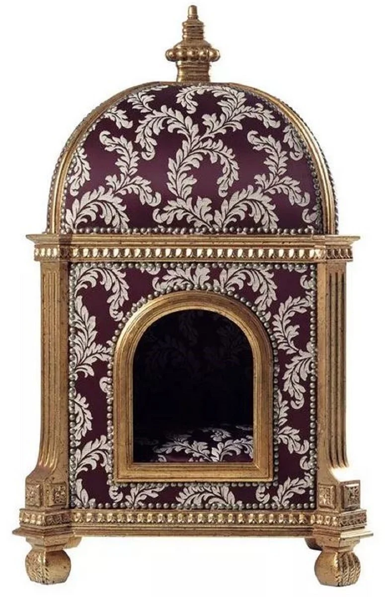 Casa Padrino Barock Katzenhaus Lila / Gold H. 94 cm - Barock Tiermöbel