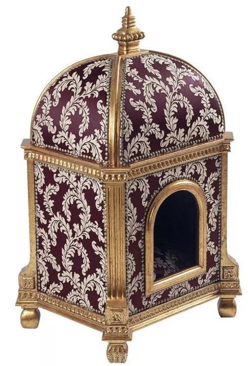 Casa Padrino Barock Katzenhaus Lila / Gold H. 94 cm - Barock Tiermöbel