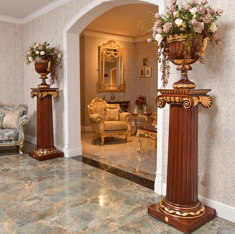 Casa Padrino Luxus Barock Deko Vase Dunkelbraun / Gold H. 55 cm - Barockstil Massivholz Blumenvase - Made in Italy