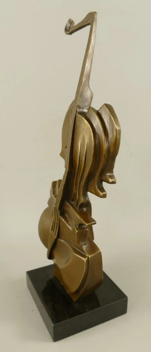 Casa Padrino Bronze Deko Skulptur Geige Bronze / Schwarz H. 41 cm - Abstrakte Schreibtisch Dekoration