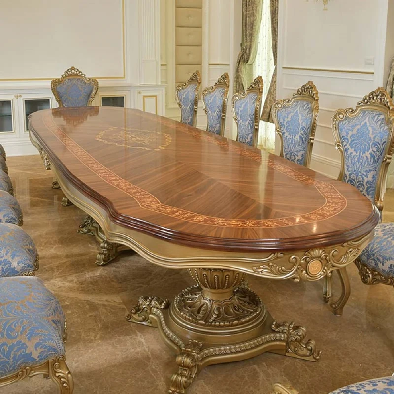 Casa Padrino Luxus Barock Esstisch Braun Intarsien / Gold 420 cm - Barock Möbel - Made in Italy