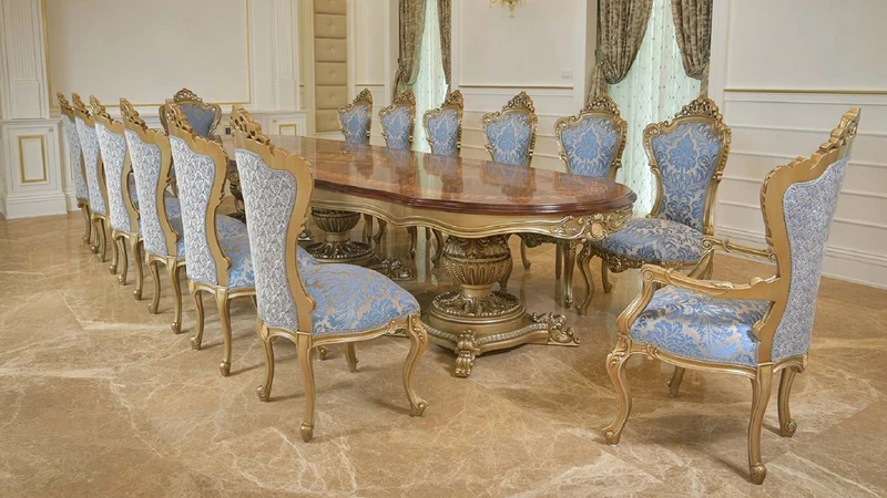 Casa Padrino Luxus Barock Esstisch Braun Intarsien / Gold 420 cm - Barock Möbel - Made in Italy