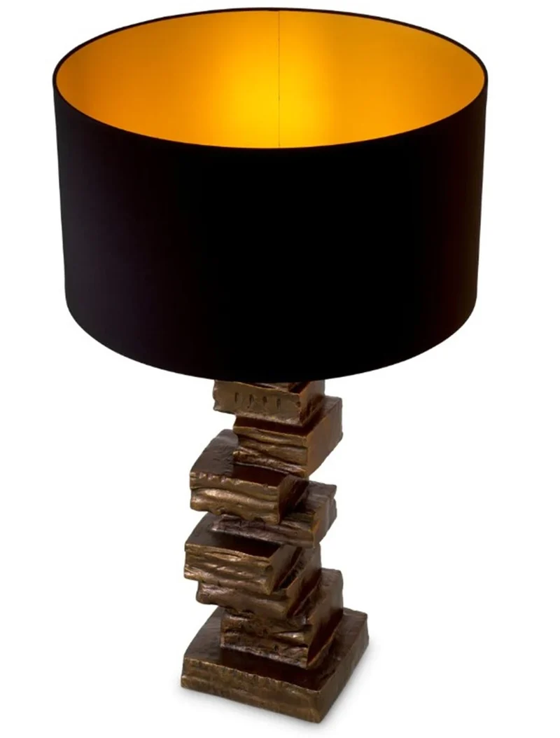 Casa Padrino Luxus Tischleuchte Schwarz / Vintage Messing H. 92 cm, B. 19 cm