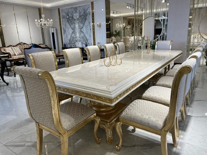 Casa Padrino Luxus Barock Esstisch Creme / Weiß / Gold 250 cm - Barock Möbel