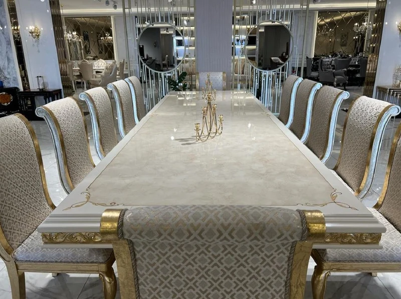 Casa Padrino Luxus Barock Esstisch Creme / Weiß / Gold 250 cm - Barock Möbel