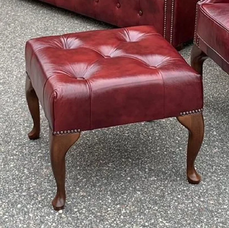 Casa Padrino Luxus Chesterfield Leder Hocker Boardeauxrot / Braun H. 45 cm