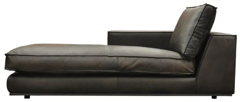 Casa Padrino Luxus Echtleder Chaiselongue Rechte Seite Schwarz 186 cm