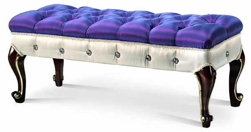 Casa Padrino Luxus Barock Sitzbank Blau / Weiß / Dunkelbraun / Gold 110 cm - Made in Italy
