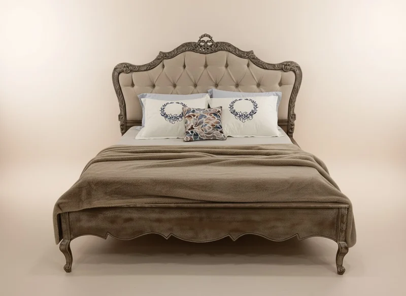 Pompöös by Casa Padrino Luxus Barock Doppelbett Provence Grau / Antik Grau - Designed by Harald Glööckler