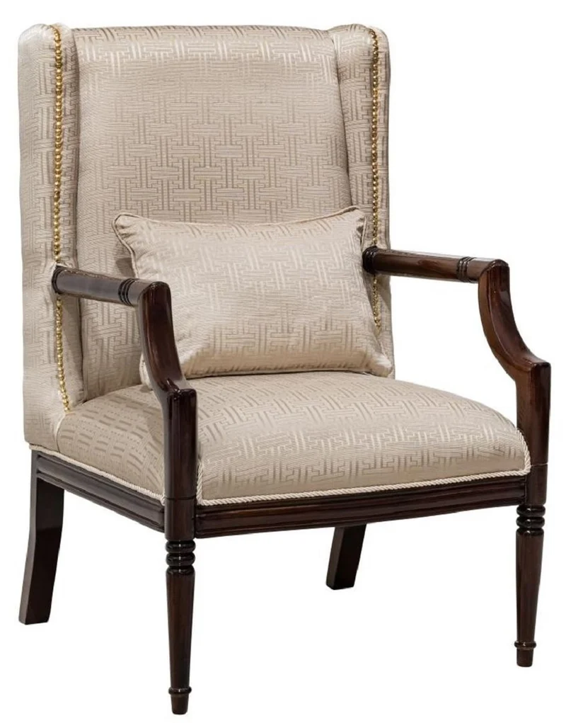 Casa Padrino Luxus Barock Wohnzimmer Sessel Beige / Dunkelbraun H. 115 cm