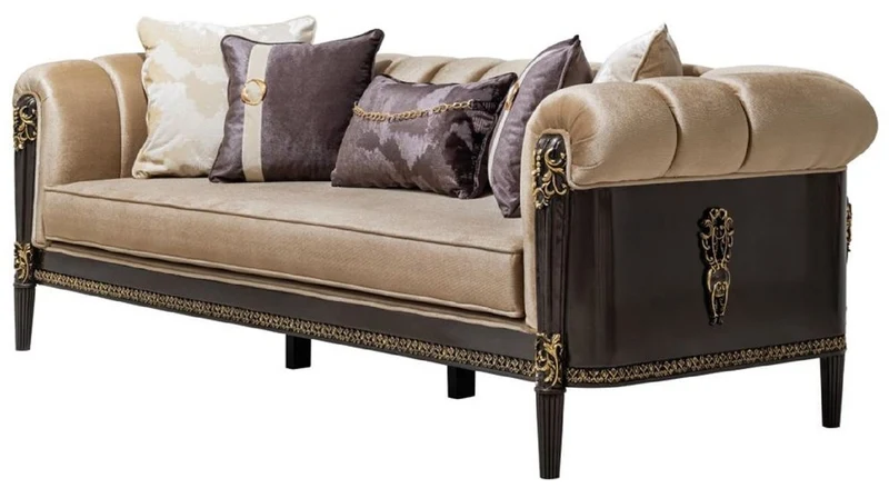Casa Padrino Luxus Barock Wohnzimmer Möbel Set Hellbraun / Creme / Dunkelbraun / Gold