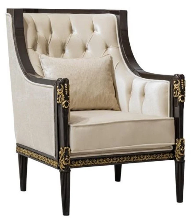 Casa Padrino Luxus Barock Wohnzimmer Möbel Set Hellbraun / Creme / Dunkelbraun / Gold