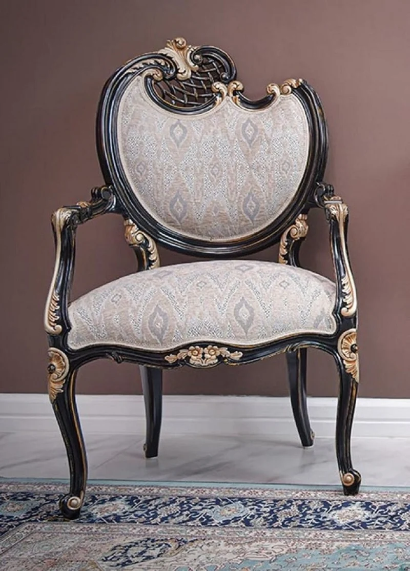 Casa Padrino Luxus Barock Sessel Linke Seite Grau / Schwarz / Gold - Barock Möbel - Made in Italy