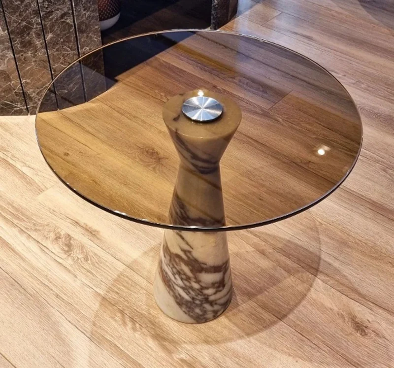 Casa Padrino Luxus Marmor Beistelltisch mit Glasplatte Weiß / Schwarz Ø 48 cm