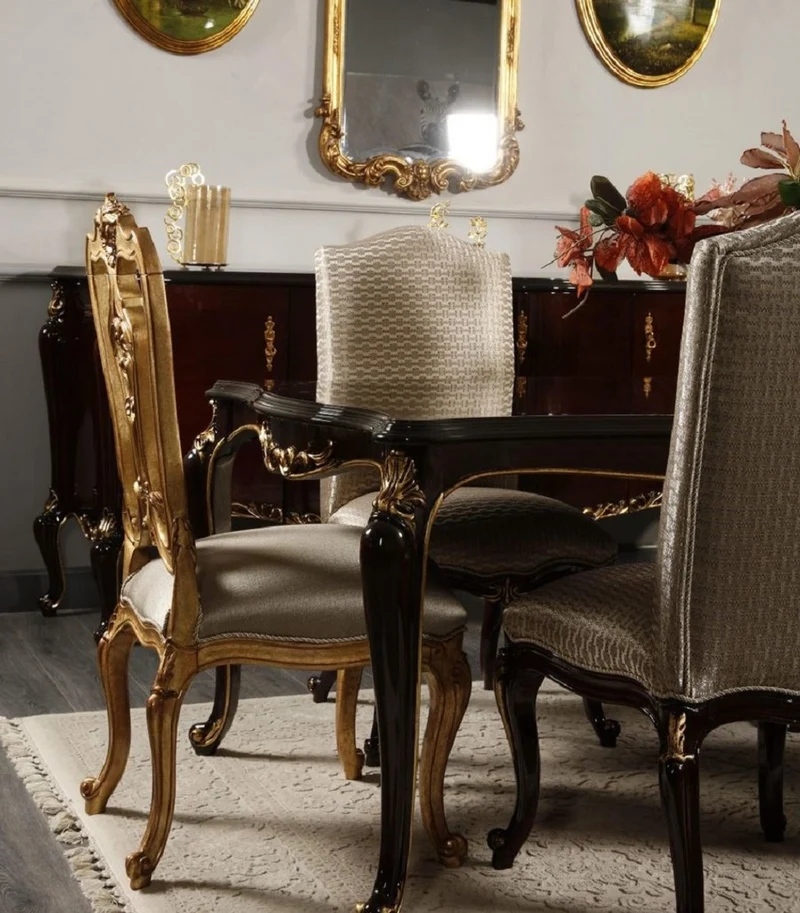 Casa Padrino Luxus Barock Esszimmer Set Dunkelbraun / Silber / Gold - Barock Esszimmer Möbel