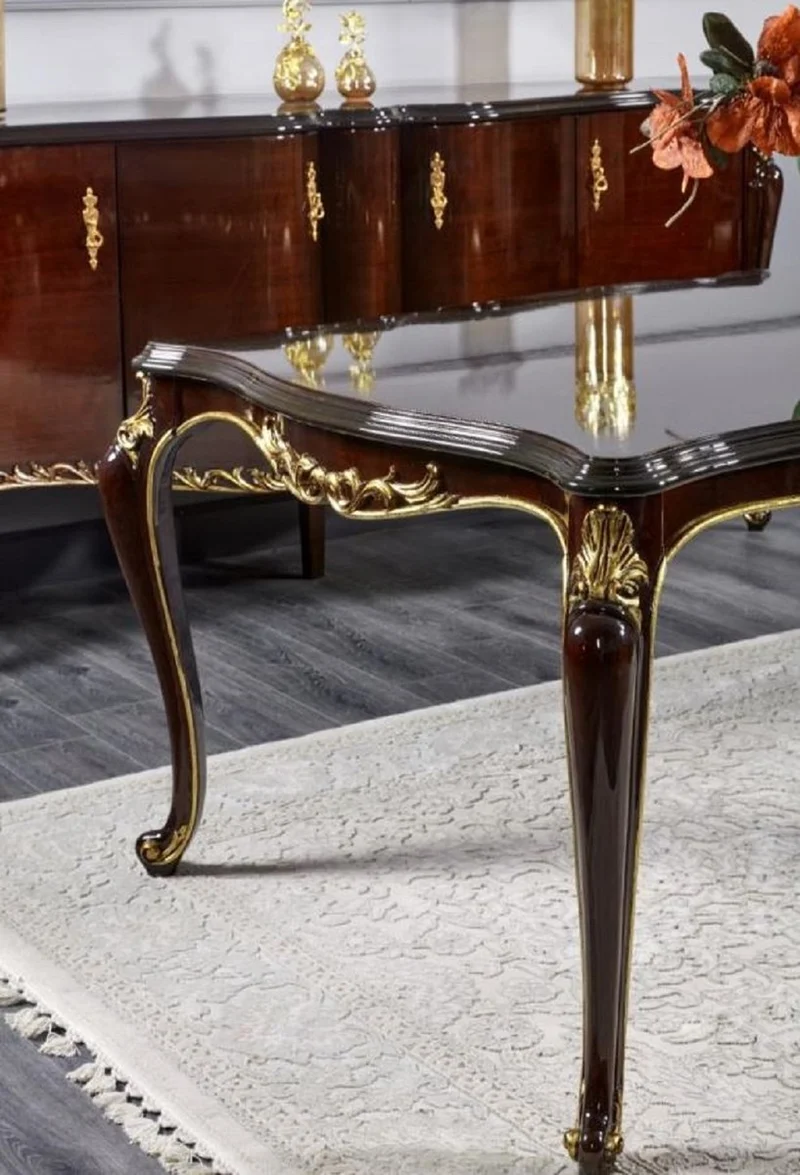 Casa Padrino Luxus Barock Esszimmer Set Dunkelbraun / Silber / Gold - Barock Esszimmer Möbel