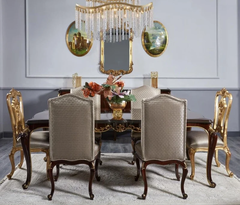 Casa Padrino Luxus Barock Esszimmer Set Dunkelbraun / Silber / Gold - Barock Esszimmer Möbel