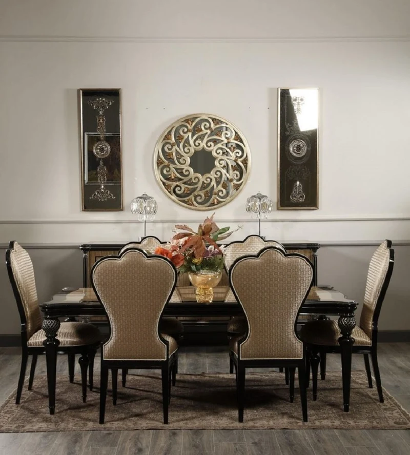 Casa Padrino Luxus Barock Esszimmer Set Gold / Schwarz - Handgefertigte Barock Esszimmer Möbel