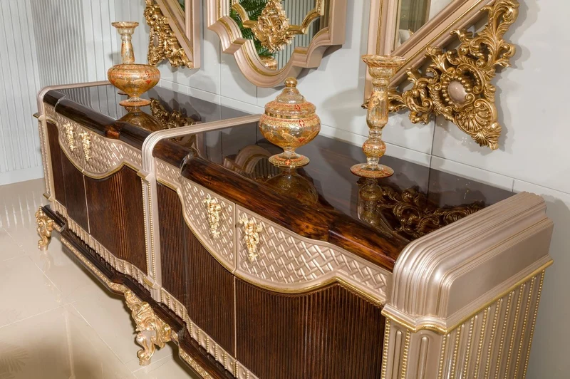 Casa Padrino Luxus Barock Sideboard und 3 Wandspiegel Dunkelbraun / Grau / Gold - Barock Möbel