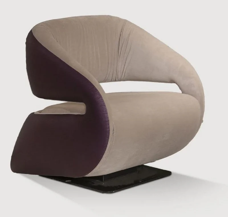 Casa Padrino Luxus Sessel Beige / Lila / Schwarz 80 x 90 x H. 80 cm