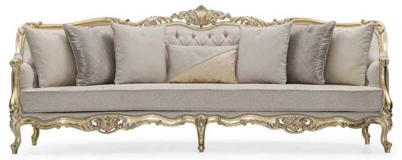 Casa Padrino Luxus Barock Wohnzimmer Sofa Grau / Gold 292 cm - Barock Möbel