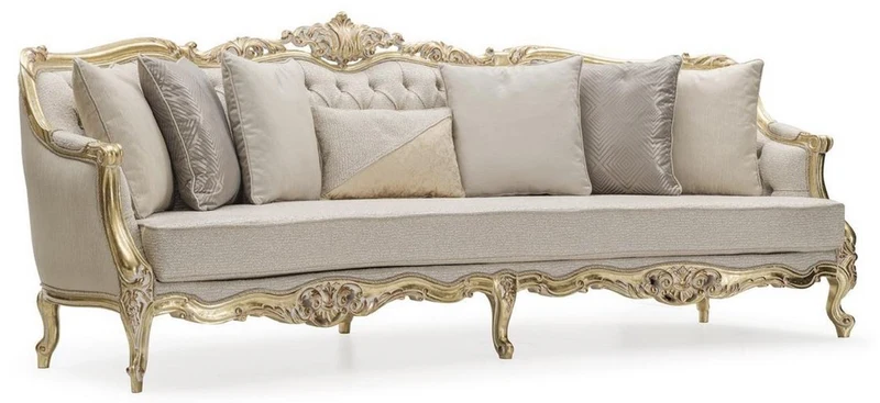 Casa Padrino Luxus Barock Wohnzimmer Sofa Grau / Gold 292 cm - Barock Möbel