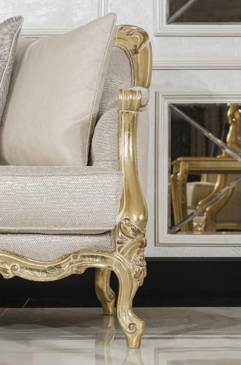 Casa Padrino Luxus Barock Wohnzimmer Sofa Grau / Gold 292 cm - Barock Möbel
