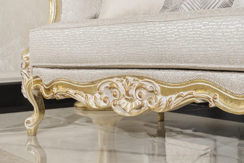 Casa Padrino Luxus Barock Wohnzimmer Sofa Grau / Gold 292 cm - Barock Möbel