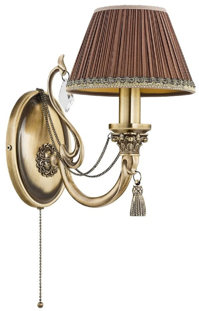 Casa Padrino Luxus Barock Kristall Wandleuchte Messing mit Patina / Braun H. 25 cm