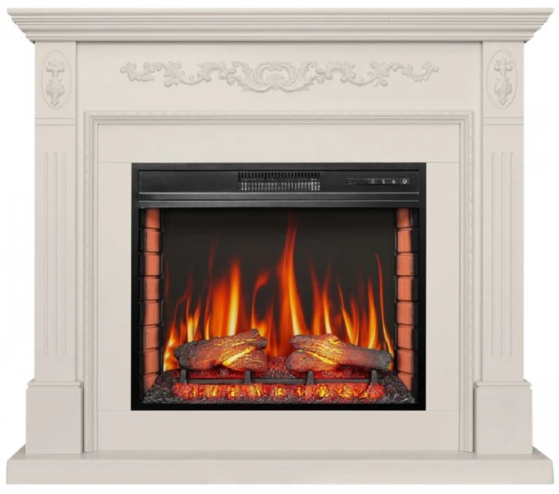 Casa Padrino Barock LED Elektrokamin Weiß 128 x 38 x H. 110,5 cm