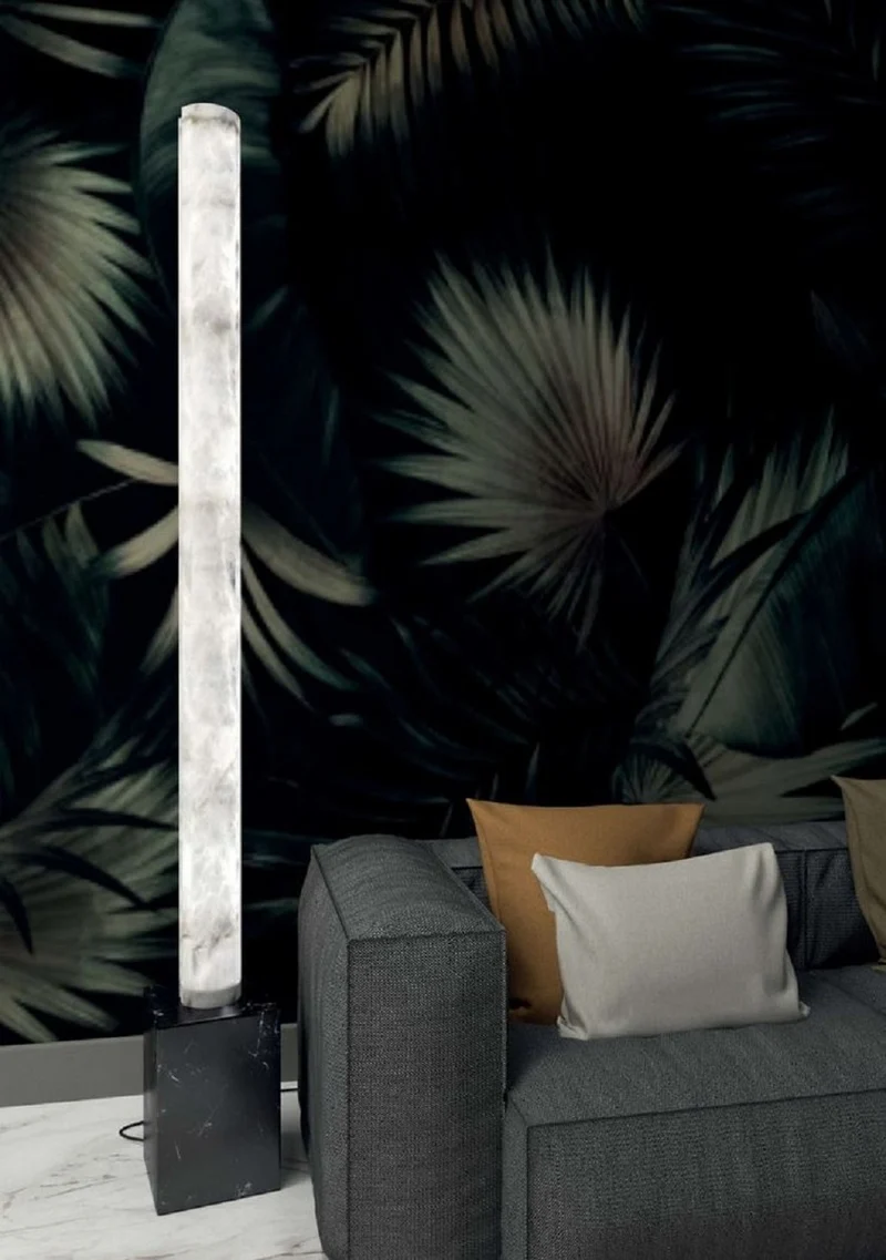 Casa Padrino Luxus LED Stehleuchte Alabaster / Schwarz H. 185 cm - Made in Italy
